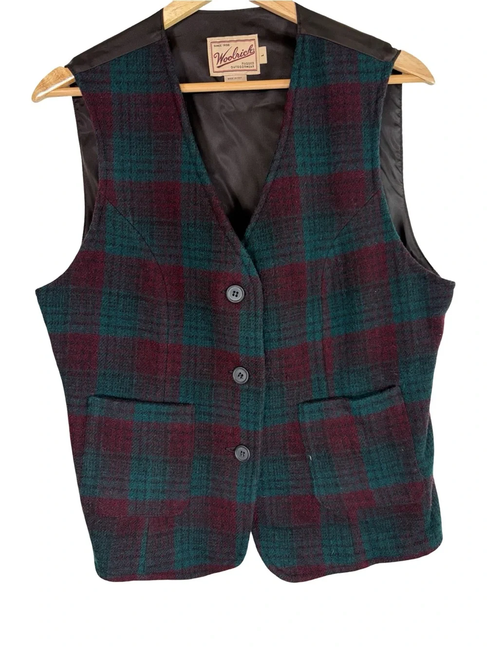 Woolrich Women's Plaid Vest in Green & Burgundy large